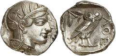 GRIECHEN ATTIKA ATHEN Tetradrachme (17,21g). nach 449 v. Chr. Vs.: Kopf der Athena mit attischem Helm und Lorbeerkranz n. r. Rs.: AΘE, Eule, Olivenzweig und Mondsichel. Starr Taf. 22f. vz