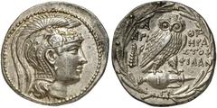 GRIECHEN ATTIKA ATHEN Tetradrachme des Neuen Stils (16,86g). 136/135 v. Chr. Vs.: Kopf der Athena mit attischem Helm nach r. Rs.: A-ΘE, Eule auf Amphora, Beamte: HΡA / AΡIΣTOΦ/ΦIΛAN, auf der Amphora I