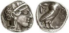 GRIECHEN ATTIKA ATHEN Tetradrachme (16,91g). nach 449 v. Chr. Vs.: Kopf der Athena mit attischem Helm und Lorbeerkranz n. r. Rs.: AΘE, Eule, Olivenzweig und Mondsichel. Starr Taf. 22f. Vs. Kratzer, sc