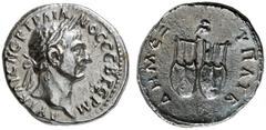 RÖMISCHE PROVINZIALPRÄGUNGEN LYKIEN KOINON. Trajan, 98 - 117 n.Chr. Drachme (2,72g). 98 - 99 n. Chr. Vs.: AΥT KAIΣ NEΡ TΡAIANOΣ ΣEB ΓEΡM, Kopf mit Lorbeerkranz n. r. Rs.: ΔHM EΞ ΥΠAT B, zwei Lyrae, da