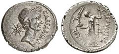 RÖMER RÖMISCHE REPUBLIK NACH 211 V. CHR P. Sepullius Macer, C. Iulius Caesar, 44 v. Chr. Denar (4,14g). Mzst. Rom. Vs.: Bekränzter Kopf des Caesar n. r., dahinter achtstrahliger Stern, davor CAESAR IM