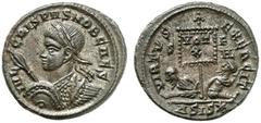 RÖMER RÖMISCHE KAISERZEIT Crispus, 317 - 326 n. Chr. AE Follis (3,54g). 320 n. Chr. Mzst. Siscia. Vs.: IVL CRISPVS NOB CAES, Panzerbüste mit Lorbeerkranz, Speer u. Schild n. l. Rs.: VIRTVS EXERCIT / S