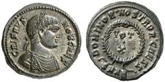 RÖMER RÖMISCHE KAISERZEIT Crispus, 317 - 326 n. Chr. AE Follis (3,97g). 324 n. Chr. Mzst. Heraclea. Vs.: CRISPVS NOB CAES, drapierte Panzerbüste mit Lorbeerkranz n. r. Rs.: DOMINOR · NOSTROR · CAESS /