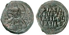 BYZANZ Anonymer Follis, geprägt unter Basil II. und Konstantin VIII. AE Follis (9,67g). ca. 976 - 1025 n. Chr. Mzst. unsicher. Vs.: + EmmA NOVHΛ / IC - XC, frontale Christusbüste (Nimbus mit 2/2/2 Pun