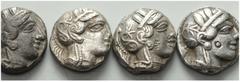 LOTS Athen. Tetradrachmen, 5. Jh. v. Chr. VERKAUFT WIE BESEHEN, KEINE RÜCKGABE! / SOLD AS VIEWED, NO RETURN! 6 Stück! Tönung, teilweise dunkler Belag, ss