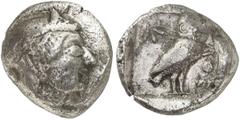 GRIECHEN ATTIKA ATHEN. Tetradrachme (16,85g). 510 - 505 v. Chr. Vs.: Kopf der Athena mit attischen Helm mit rautenverziertem Helm­busch n. r. Rs.: Quadratum incusum, darin schlanke Eule n. r. stehend,