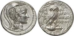 GRIECHEN ATTIKA ATHEN. Tetradrachme des Neuen Stils (16,76g). 134/33 v. Chr. Vs.: Kopf der Athena mit attischem Helm nach r. Rs.: A-ΘE, Eule auf Amphora, Beamte: TIM-ARX / NIKAΓO / KLEΩN. Auf der Amph