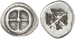 GRIECHEN ATTIKA ATHEN. Didrachme (Wappenmünze). (8,57g). 545 - 515 v. Chr. Vs.: Vierspeichiges Rad mit glatten Streben. Rs.: Durch zwei diagonale Stege geteiltes unregelmäßiges Quadratum incusum. Svor