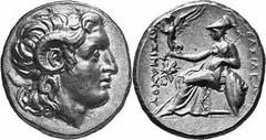 GRIECHEN THRAKISCHE KÖNIGE UND DYNASTEN Objekt-Nr.: 88 Lysimachos, 305 - 281 v. Chr. Stater, (8,48 g.), Mzst. Ephesos. Vs.: Kopf Alexanders d. Gr. n. r. Rs.: BASILEWS LUSIMACOU, Athena mit Nike n. l. 