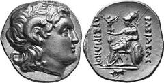 GRIECHEN THRAKISCHE KÖNIGE UND DYNASTEN Objekt-Nr.: 89 Lysimachos, 305 - 281 v. Chr. Stater, (8,46 g.), Mzst. Chalkedon. Vs.: Kopf Alexanders d. Gr. mit Diadem und Ammonshorn n. r. Rs.: BASILEWS LUSIM