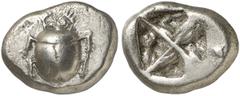 GRIECHEN ATTIKA ATHEN Wappenmünze. Didrachme (8,42g). 545 - 525/15 v. Chr. Vs.: Skarabäus in Draufsicht. Rs.: Durch zwei diagonale Balken viergeteiltes unregelmäßiges Quadratum incusum. Seltman Taf. I