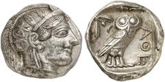 GRIECHEN ATTIKA ATHEN Tetradrachme (17,14g). nach 449 v. Chr. Vs.: Kopf der Athena mit attischem Helm und Lorbeerkranz n. r. Rs.: AΘE, Eule, Olivenzweig und Mondsichel. Starr Taf. 22f. Minimale Auflag