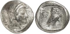 GRIECHEN ATTIKA ATHEN Tetradrachme (17,21g). Um 506 - 490 v. Chr. Vs.: Kopf der Athena mit attischem Helm und Lorbeerkranz n. r. Rs.: AΘE, Eule, Olivenzweig und Mondsichel. Svoronos Taf. 6; Seltman Ta