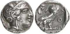 GRIECHEN ATTIKA ATHEN Tetradrachme (16,85g). nach 449 v. Chr. Vs.: Kopf der Athena mit attischem Helm und Lorbeerkranz n. r. Rs.: AΘE, Eule, Olivenzweig und Mondsichel. Starr Taf. 22ff. Zarte Tönung, 