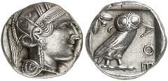 GRIECHEN ATTIKA ATHEN Tetradrachme (17,21g). nach 449 v. Chr. Vs.: Kopf der Athena mit attischem Helm und Lorbeerkranz n. r. Rs.: AΘE, Eule, Olivenzweig und Mondsichel. Starr Taf. 22ff. vz