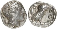 GRIECHEN ATTIKA ATHEN Tetradrachme (17,11g). nach 449 v. Chr. Vs.: Kopf der Athena mit attischem Helm und Lorbeerkranz n. r. Rs.: AΘE, Eule, Olivenzweig und Mondsichel. Starr Taf. 22ff. ss