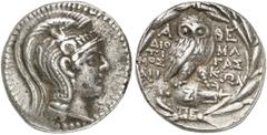 GRIECHEN ATTIKA ATHEN Tetradrachme des Neuen Stils (16,57g). 114/113 v. Chr. Vs.: Kopf der Athena mit attischem Helm nach r. Rs.: A-ΘE, Eule auf Amphora, Beamte: ΔIOTIMOΣ / MAΓAΣ / NIKΩN. Auf der Amph