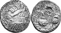 KELTEN MITTLERE UND UNTERE DONAU Nachahmungen der Tetradrachmen und Teilstücke Philipps II. Objekt-Nr.: 1013 Kapostaler Tetradrachme, (8,37 g.), Vs.: Stilisierter Zeuskopf r. Rs.: Stilisierter Reiter 