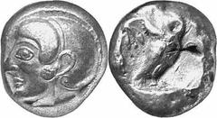 GRIECHEN ATTIKA ATHEN Objekt-Nr.: 1193 Tetradrachme, (15,88 g.), ca. 480 - 440 v. Chr. Mzst. im südlichen Kleinasien oder in Syrien. Vs.: Athenakopf mit attischem Helm nach l. Rs.: [1SQE], Eule, Olive
