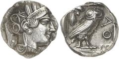 GRIECHEN ATTIKA ATHEN Tetradrachme (17,03g). nach 449 v. Chr. Vs.: Kopf der Athena mit attischem Helm n. r. Rs.: AΘE, Eule, Olivenzweig und Mondsichel. Svoronos Taf.19. Fein getönt, gut zentriert, fas