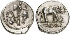 RÖMER RÖMISCHE REPUBLIK RÖMISCHE REPUBLIK NACH 211 V. CHR C. Iulius Caesar, 49 - 48 v. Chr. Denar (3,70g). Mzst. mit Caesar ziehend. Vs.: Von l. nach r. Culullus, Aspergillum, Securis u. Apex-Mütze. R