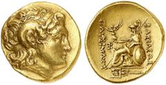 GRIECHEN THRAKISCHE KÖNIGE UND DYNASTEN Lysimachos, 305 - 281 v. Chr. Stater (8,48g). 3. / 2. Jh. v. Chr. Mzst. Byzantion. Vs.: Kopf des vergöttlichten Alexan­der mit Ammonshorn n. r. Rs.: BAΣIΛEΩΣ / 