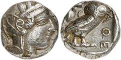 GRIECHEN ATTIKA ATHEN Tetradrachme (17,16g). Ca. 440 - 407 v. Chr. Vs.: Kopf der Athena mit verziertem, bekränzten attischen Helm n. r. Rs.: AΘE, Eule steht n. r., Kopf in Vorderansicht, im Feld links