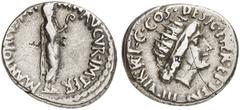 RÖMER RÖMISCHE REPUBLIK RÖMISCHE REPUBLIK NACH 211 V. CHR. Marcus Antonius 38 v. Chr. Denar (3,79g). Mzst. in Grie­chenland (Athen?). Vs.: M ANTONIVS M F M N AVGVR IMP TERT (teilweise in Ligatur), Mar