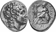 GRIECHEN THRAKISCHE KÖNIGE UND DYNASTEN Objekt-Nr.: 1200 Lysimachos, 305 - 281 v. Chr. Stater, (8,48 g.), Mzst. Ephesos. Vs.: Kopf Alexanders d. Gr. n. r. Rs.: BASILEWS LUSIMACOU, Athena mit Nike n. l
