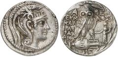 GRIECHEN ATTIKA ATHEN. Tetradrachme des Neuen Stils (16,78g). 108 / 107 v. Chr. Vs.: Kopf der Athena mit attischem Helm n. r. Rs.: A-ΘE, Eule auf Amphora, Beamte EΥMH-ΛOΣ / KAΛ/ΛI/ΦΩN / ΔIOKΛ, im Feld