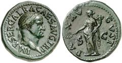 RÖMER RÖMISCHE KAISERZEIT Galba, 68 - 69 n. Chr. AE Dupondius (13,82g). Juli 68 - Jan. 69 n. Chr. Mzst. Rom. Vs.: IMP SER GALBA CAES AVG TR P, Kopf mit Lorbeerkranz n. r. Rs.: PA-X AV-GVST / S - C, Pa
