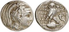 GRIECHEN ATTIKA ATHEN. Tetradrachme des Neuen Stils (16,44g). 120/19 v. Chr. Vs.: Kopf der Athena Parthenos mit reich verziertem Helm n. r. Rs.: A-ΘE / AΦΡO-ΔIΣI/ΔIO/ΓE/ΦAI/NOΣ, Eule n. r. auf Amphora