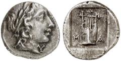 GRIECHEN LYKIEN Masikytes Hemidrachme (2,07g). ca. 48 - 23 v. Chr. Vs.: Apollonkopf n. r. zwischen Λ - Υ. Rs.: Lyra zwischen M-A in vertieftem Quadrat. Troxell Period IV, Series 1, 84. Dunkle Tönung, 