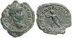 RÖMISCHE PROVIN­ZIALPRÄGUNGEN THRAKIEN PHILIPPOPOLIS. Caracalla, 211 - 217 n.Chr. AE Kleinbronze (3,80g). Vs.: AΥT K M AΥΡ - ANTΩNEINOΣ, Büste mit Lorbeer­kranz n. r. Rs.: ΦIΛIΠΠOΠOΛEITΩN NEΩKO/ΡΩN, n