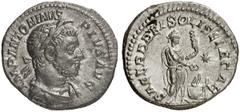 RÖMER RÖMISCHE KAISERZEIT Elagabal, 218 - 222 n. Chr. Denar (3,10g). 220 - 222 n. Chr. Mzst. Antiochia. Vs.: IMP ANTONINVS PIVS AVG, drapierte Büste mit Lorbeerkranz u. Horn n. r. Rs.: SACERD DEI SOLI