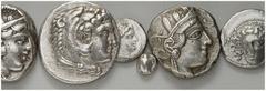 LOTS Griechische AR 5. / 4. Jh. v. Chr. Kleine Sammlung mit Münzen des griechischen Mutterlandes darunter Tetra­drachme Athen, 5. Jh. (1) und 4. Jh. (1), Tetradrachme Alexander III. (1). Dazu kleinere