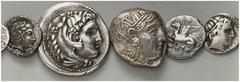 LOTS Griechische AR 5. / 4. Jh. v. Chr. Kleine Sammlung mit Münzen des griechischen Mutterlandes darunter Tetra­drachme Athen, 4. Jh. (1), Tetradrachme Alexander III. (1). Dazu kleinere Nominale incl.