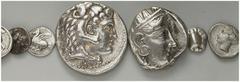LOTS Griechische AR 5. / 4. Jh. v. Chr. Kleine Sammlung mit Münzen des griechischen Mutterlandes darunter Tetra­drachme Athen, 4. Jh. (1), Tetradrachme Alexander III. (1). Dazu kleinere Nominale incl.