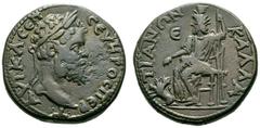 RÖMISCHE PROVINZIALPRÄGUNGEN MOESIA INFERIOR KALLATIS Septimius Severus, 193 - 211 n. Chr. AE (11,07g). D. Tête laurée de Septime Sévère à dr. R. Sarapis trônant, coiffé du calathos et radié, à g. , l