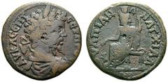 RÖMISCHE PROVINZIALPRÄGUNGEN THRAKIEN ANCHIALOS Septimius Severus, 193 - 211 n. Chr. AE (12,28g). D. Buste lauré, drapé et cuirassé de Septime Sévère, à dr. R. Sarapis, coiffé du calathos, trônant, à 