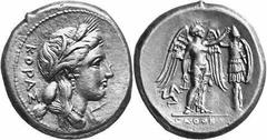 SIZILIEN SYRAKUS Objekt-Nr.: 29 Agathokles, 317 - 289 v.Chr. Tetradrachme, (16,63 g.), 3. Periode, ca. 305 - 295 v.Chr. Vs.: KOPAS, Kopf der Kore n. r. Rs.: AGAQOKLEIOS, Nike errichtet Tropaion, r. im