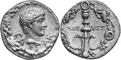 RÖMER RÖMISCHE KAISERZEIT Objekt-Nr.: 2201 Gaius Caesar, 20 v. Chr. - 4 n. Chr. Denar (3,64 g.), ca. 17 v. Chr., geprägt unter Augustus. Mzst. unbestimmt. Vs.: CAESAR, Kopf n. r. umgeben von Eichenkra