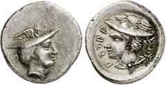 GRIECHEN LYKIEN. UNBESTIMMTER MÜNZHERR. Drachme (2,44g). Circa 4. Jh. v. Chr. Mzst. Patara. Vs.: Kopf des Hermes mit geflügeltem Petasos n. r. Rs.: ΠΤΤΑΡ−ΑΙΨ, drapierte Büste des Hermes mit geflügelte