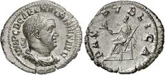 RÖMER RÖMISCHE KAISERZEIT. Balbinus, 238 n. Chr. Denar (2,36g). Mzst. Rom. Vs.: IMP C D CAEL BALBINVS AVG, drapierte Panzerbüste mit Lorbeerkranz n.r. Rs.: PAX PVBLICA, Pax sitzt mit Zepter u. Zweig n