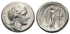 GRIECHEN SIZILIEN SYRAKUS Agathokles, 317 - 289 v.Chr. Agathokles, 317 - 289 v.Chr. Tetradrachme (16.98g). 3. Periode, 305 - 295 v. Chr. Vs.: ΚΟΡΑΣ, Kopf der Kore n. r. Rs.: ΑΓΑΘΟΚΛΕΙΟΣ, Nike errichte