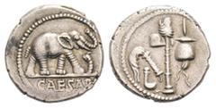 RÖMER RÖMISCHE REPUBLIK RÖMISCHE REPUBLIK NACH 211 V. CHR C. Iulius Caesar, 49 - 48 v. Chr. C. Iulius Caesar, 49 - 48 v. Chr. Denar (3.96g). Mzst.mit Caesar ziehend. Vs.: Elephant mit erhobenem Rüssel