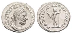 RÖMER RÖMISCHE KAISERZEIT Macrinus, 217 - 218 n. Chr. Macrinus, 217 - 218 n. Chr. Denar (2.52g). 217 n. Chr. Mzst.Rom. Vs.: IMP C M OPEL SEV MACRINVS AVG, Panzerbüste mit Lorbeerkranz n. r. Rs.: PONTI