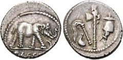 RÖMER RÖMISCHE REPUBLIK. RÖMISCHE REPUBLIK NACH 211 V. CHR. C. Iulius Caesar, 49 - 48 v. Chr. Denar (3,94g). Mzst. in Gallia Narbonensis oder Hispania citerior. Vs.: CAESAR, Elefant n. r. trampelt ein