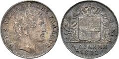 EUROPA GRIECHENLAND. MYTILENE. Otto I., 1832-1862. 1/2 Drachme 1842, Athen. Probeprägung in Silber mit Stempelschneidersignatur x. Geriffelter Rand. Divo P36 (RRR). 2,24 g. Von größter Seltenheit. Das