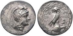 GRIECHEN ATTIKA. ATHEN. Tetradrachme des Neuen Stils (16,29g). 145/44 v. Chr. Vs.: Kopf der Athena mit attischem Helm n. r. Rs.: Α-ΘΕ, Eule auf Amphora, Beamte: ΔΩ - ΛΥΣΙΑ, im Feld l. Monogramm und r.